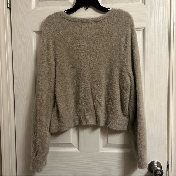 Aerie Fuzzy Cropped Cardigan in color Toasted Coconut - Picture 5 of 5